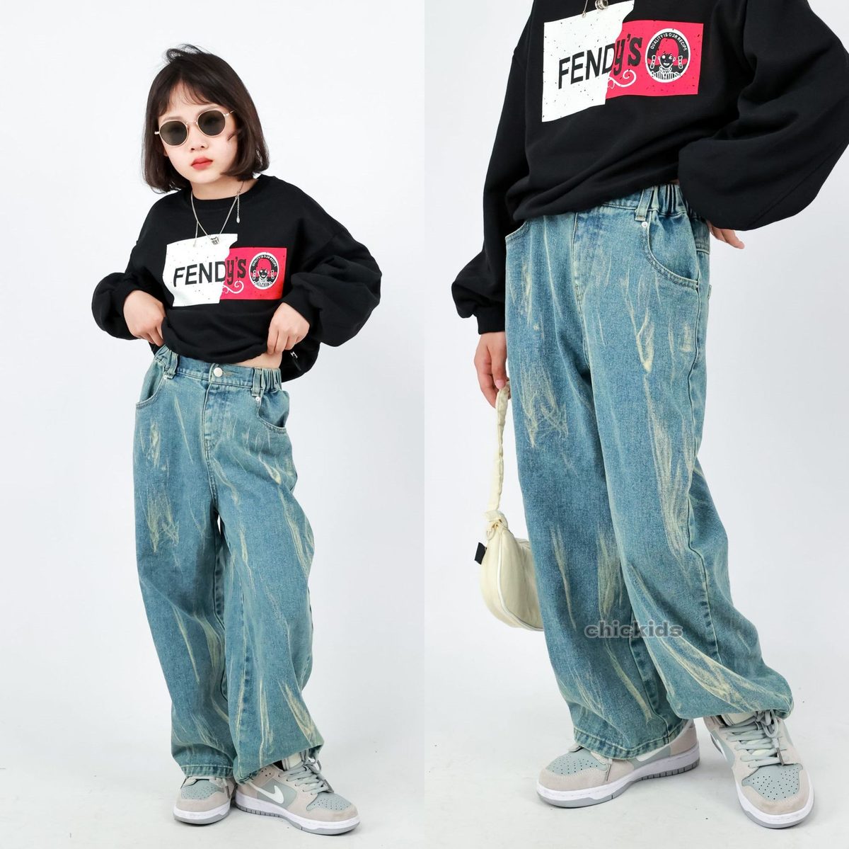 ins 新作　女の子　絞り染め　デニムパンツ　ゆったり　ボトムス　カジュアル　春秋　子供服　ワイドパンツ