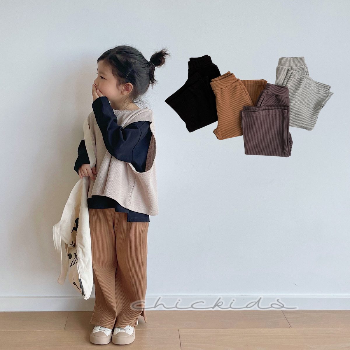 ins 秋新作　女の子　ニットパンツ　子供服　無地　ボトムス　ロングパンツ　カジュアル　可愛い
