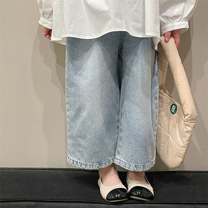 ins 新作　春秋　子供服　女の子 ワイドパンツ　デニムパンツ　ゆったり　ボトムス　カジュアル