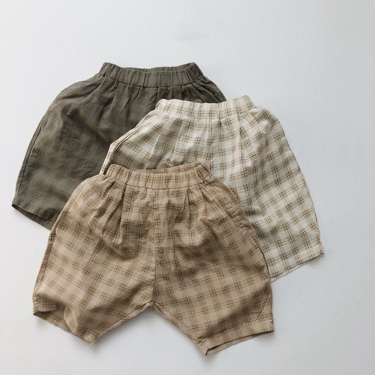 ins 夏新作　子供服　カジュアル　リネン　ショートパンツ　チェック柄　ボトムス　選べる3色　可愛い