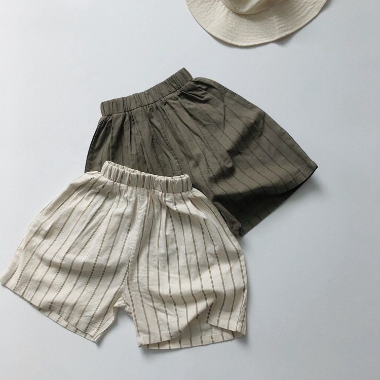 ins 夏新作　子供服　カジュアル　リネン　ショートパンツ　ストライプ柄　ボトムス　ボーダー柄　可愛い
