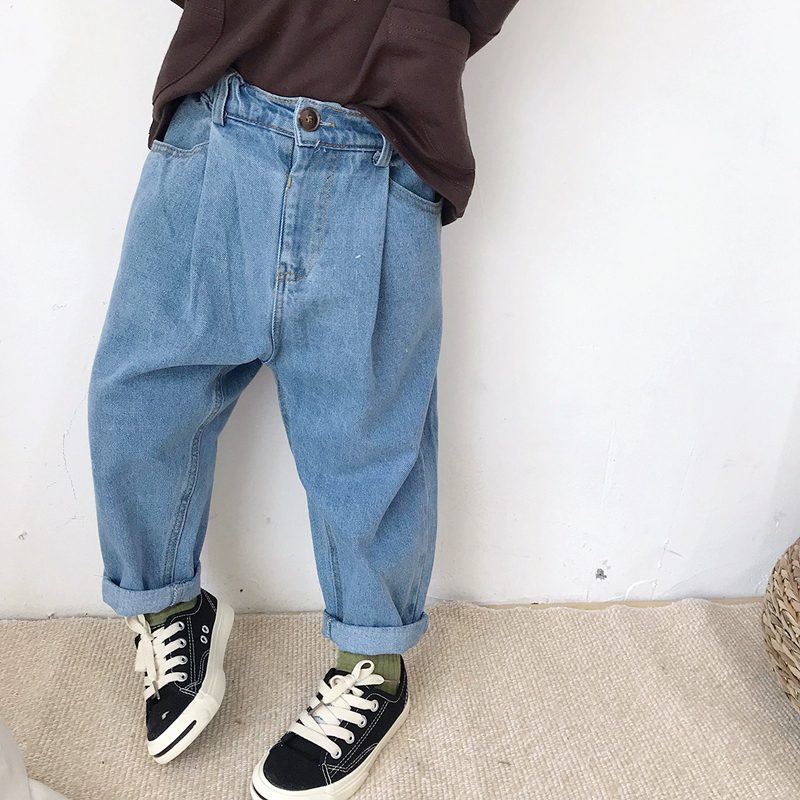 ins 秋新作　シンプル　子供服　ジーパン　ギャザー　デニムパンツ　カジュアル　ボトムス　ロングズボン