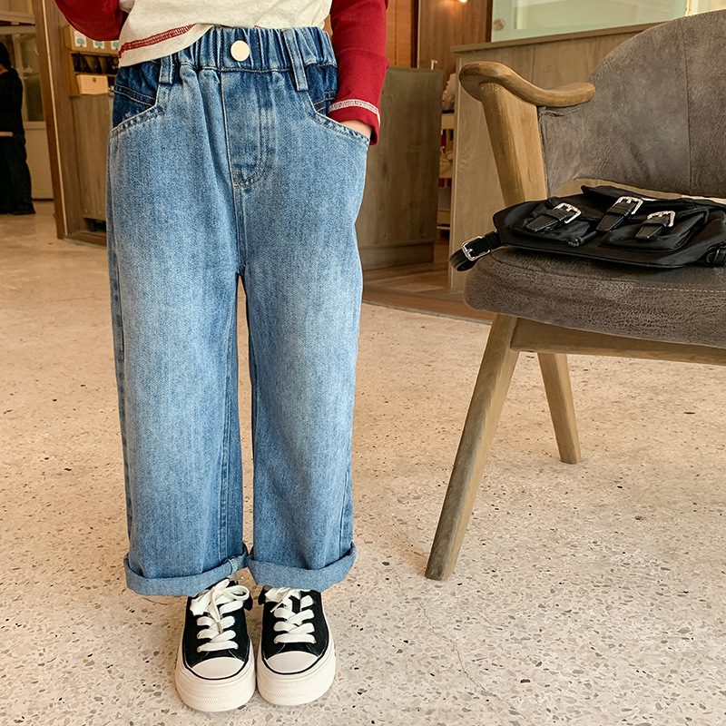 ins 春秋 子供服 レトロ デニムパンツ カジュアル ボトムス 男女兼用 定番 ジーンズ おしゃれ