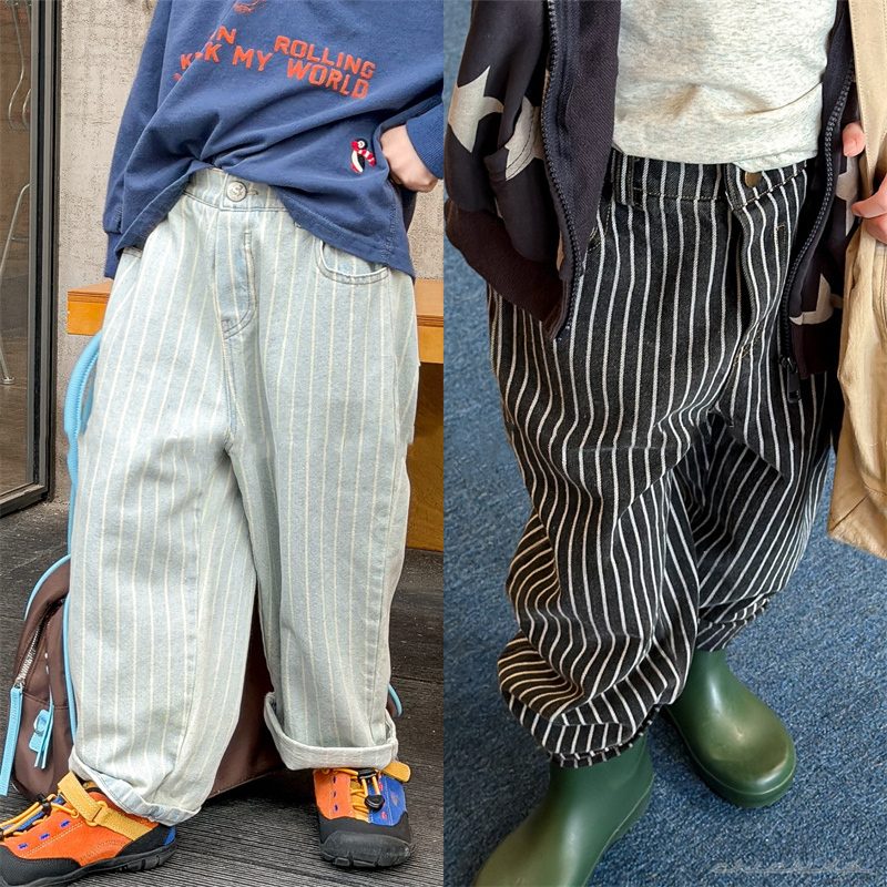 ins 秋新作　キッズ　ストライプ柄　ジーパン　カジュアル　デニムパンツ　可愛い　子供服　ハーレムパンツ
