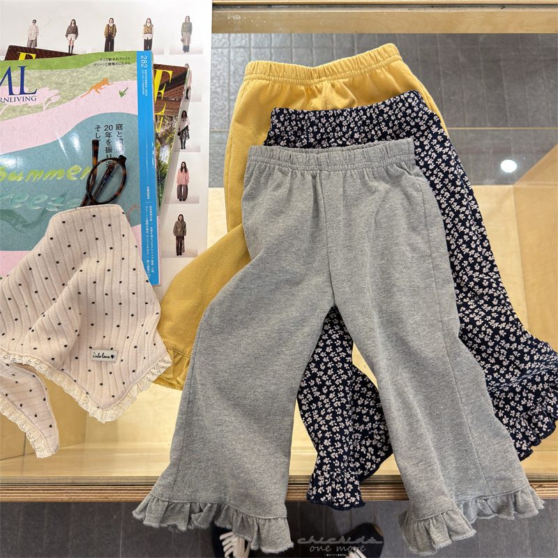 ins 秋新作 子供服 女の子 フリル ロングパンツ ラッパズボン カジュアル 可愛い ボトムス 3色