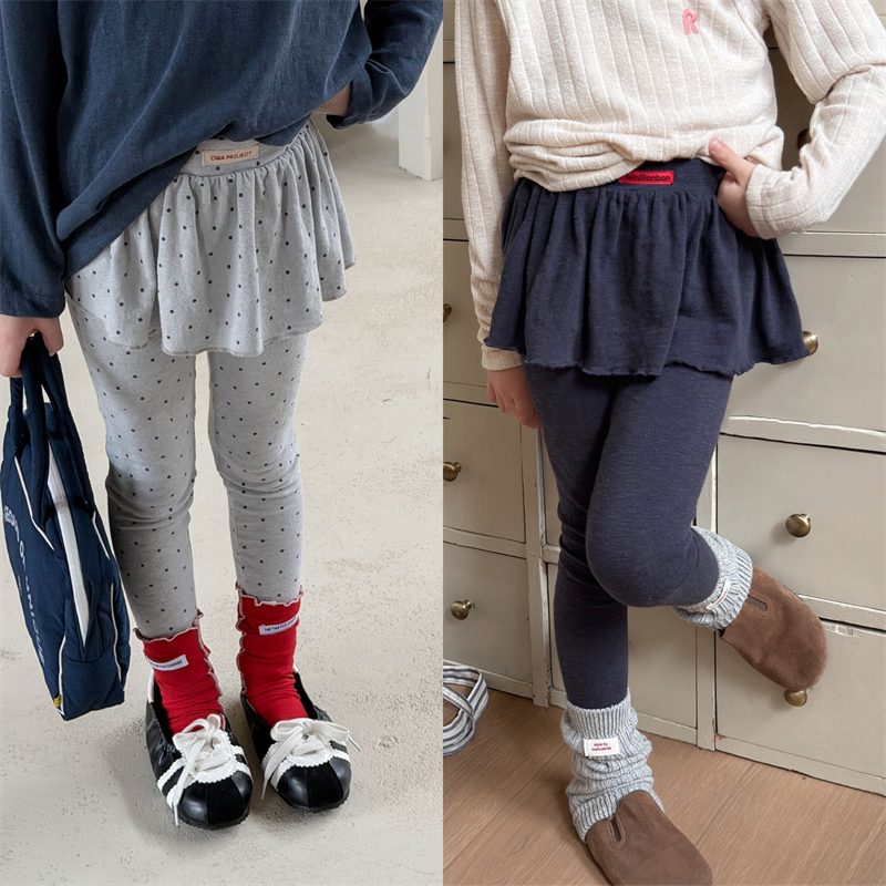 秋新作　女の子　フェイクレイヤード　レギンスパンツ　ズボン　ボトムス　可愛い　水玉　子供服