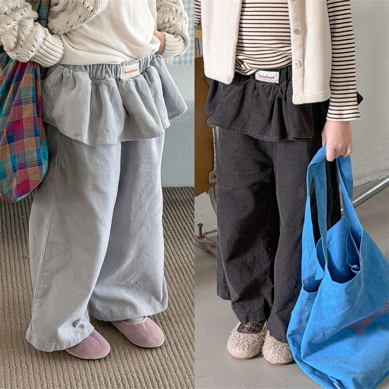 秋新作　女の子　フェイクレイヤード　ワイドパンツ　ゆったり　ズボン　ボトムス　可愛い　子供服