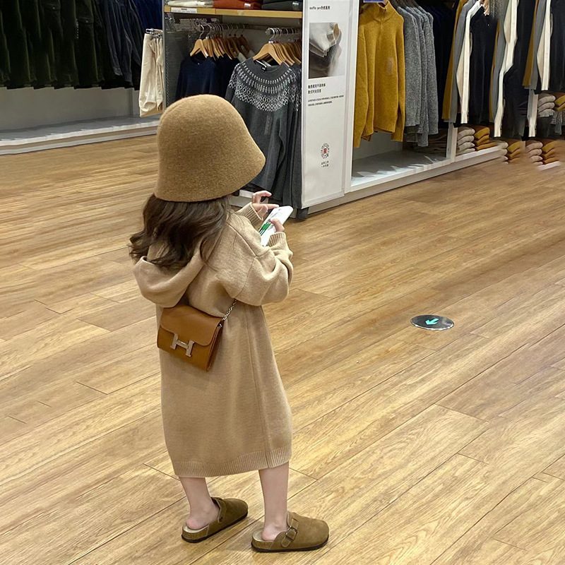 ins 新作 キッズ服 女の子 ゆったり ニットワンピース 可愛い おしゃれ 帽子付き ワンピース