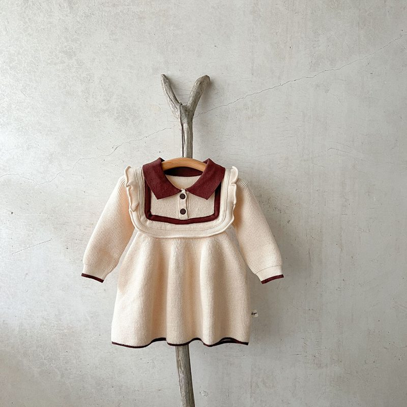 ins 秋新作　キッズ服　女の子　ニットワンピース　無地　可愛い　おしゃれ　Aライン　ワンピース