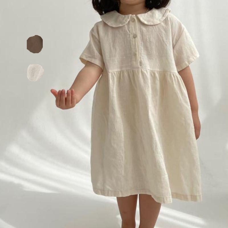 ins 夏新作　ins　女の子　リネン風　半袖　ワンピース　ベビー服　子供服　可愛い　おしゃれ