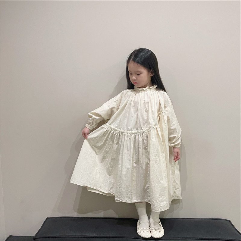 ins 秋新作　女の子　パフスリーブ　ワンピース　子供服　可愛い　長袖ワンピース　おしゃれ　Aライン