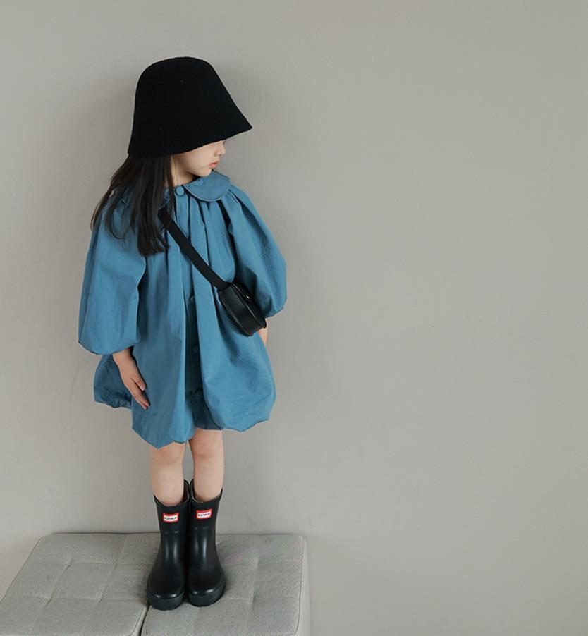ins 秋新作　女の子　パフスリーブ　ワンピース　子供服　可愛い　長袖ワンピース　春秋　おしゃれ　綿100