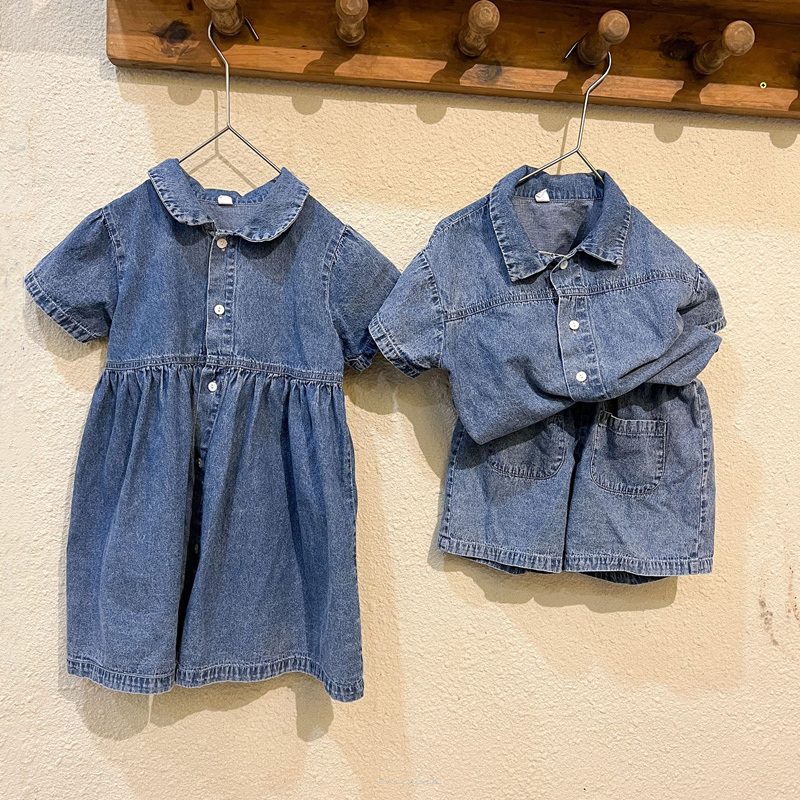 ins 夏新作　女の子　デニム　ワンピース　上下セット　半袖　選べる2タイプ　子供服　可愛い　カジュアル
