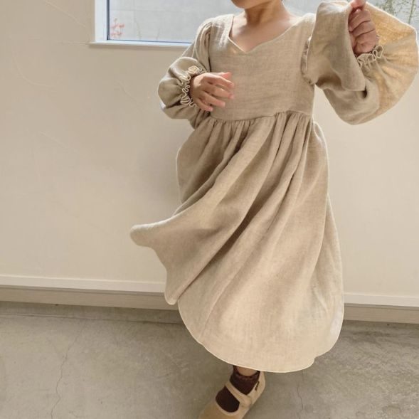 ins 秋新作 子供服 女の子 ワンピース 長袖 リネン 可愛い おしゃれ 森ガール 綿麻 ゆったり