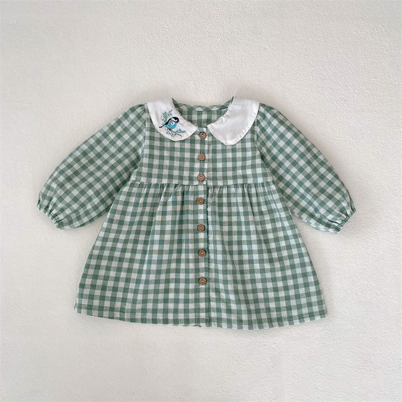 ins 秋新作　子供服　女の子　チェック柄　ワンピース　長袖　可愛い　おしゃれ　森ガール　Aライン