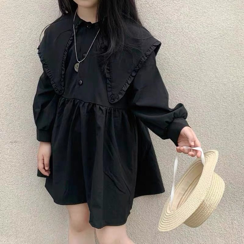 ins 春秋 女の子 ワンピース 親子服 親子ワンピース 無地 大きな襟 ゆったり 可愛い おしゃれ