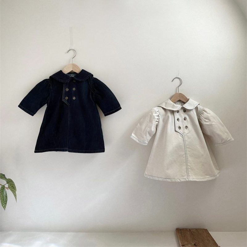 ins 秋新作　子供服　女の子　ピーターパン襟　ワンピース　長袖　ゆったり　柔らかい　可愛い　おしゃれ