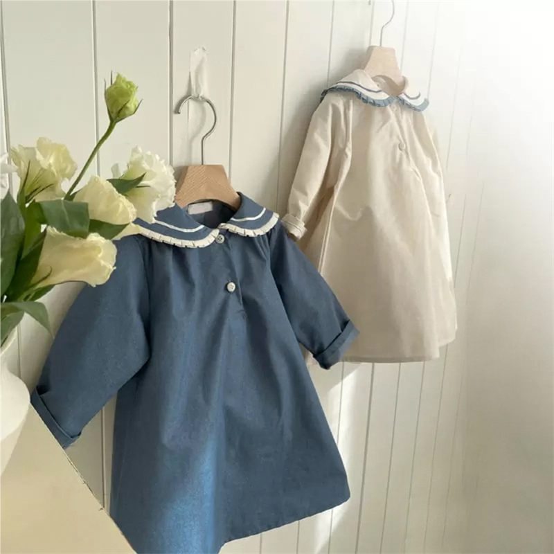 ins 秋新作　子供服　女の子　ピーターパン襟　ワンピース　長袖　ゆったり　ドレス　可愛い　おしゃれ