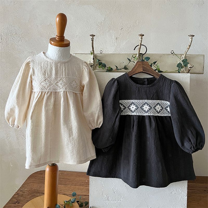 ins 秋新作　ベビー服　女の子　レースドッキング　長袖　ワンピース　可愛い　子供服　おしゃれ　ゆったり