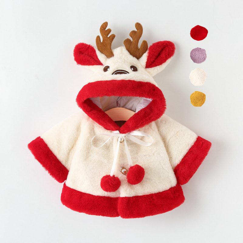 ins人気　子供　クリスマス　フェイクファーコート　トナカイ　防寒　マント　あったか　ベビー服