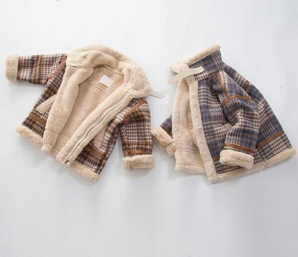 キッズ　秋冬　コート 厚手　暖かい 韓国　子供服　ジャケット チェック柄　防寒　裏ボア　カジュアル