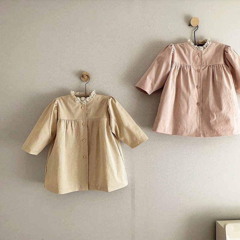ins 秋新作　子供服　トレンチコート　女の子　レースネック　カジュアル　トップス　可愛い　アウター