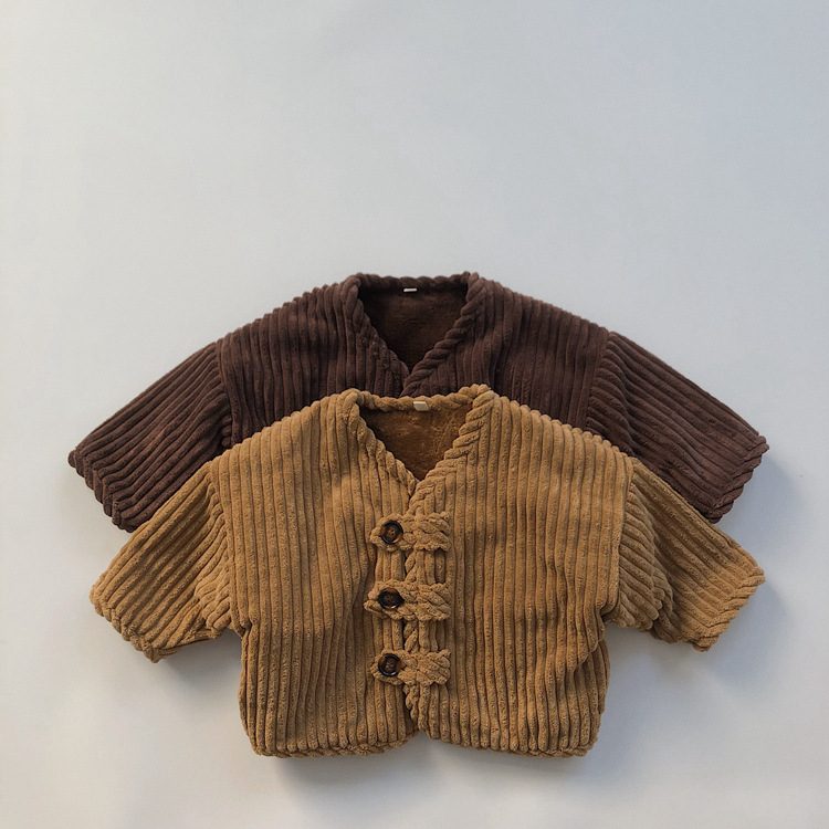 ins 秋冬新作　子供服　厚手　コーデュロイ　ジャケット　防寒　裏起毛　ふわふわ　コート　アウター
