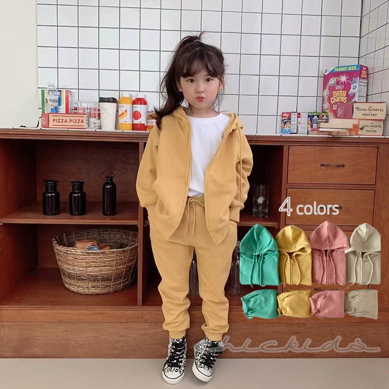 ins 秋新作　韓国風　女の子　セットアップ　パーカー　パンツ　２点セット　無地　子供服　カジュアル
