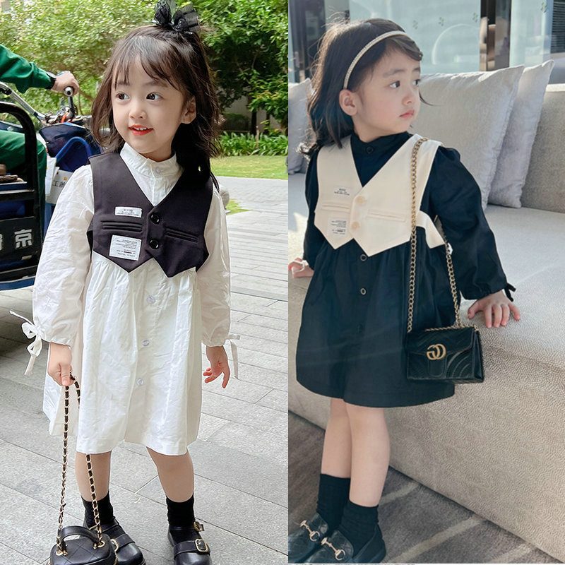 ins 新作 ins人気 秋 女の子 2点セット ベスト シャツワンピース 子供服 セットアップ おしゃれ