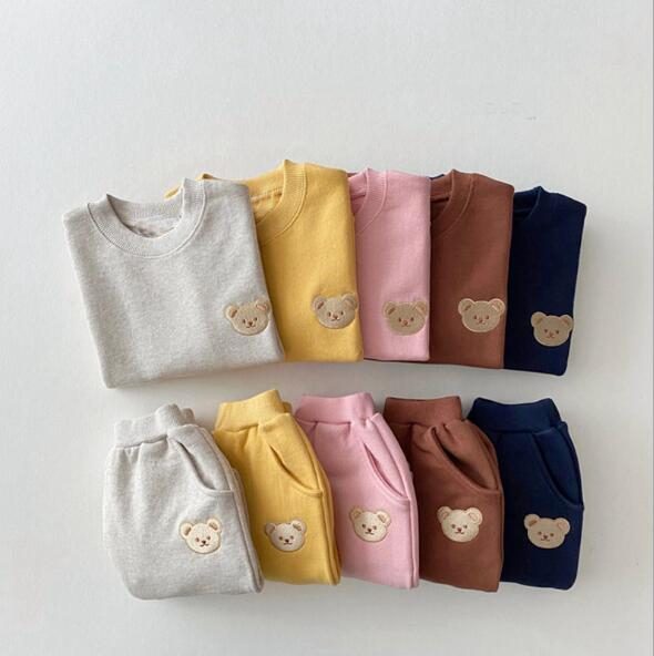 子供　2点セット　キッズ服 トップス　パンツ　無地　パーカー　熊刺繍　子供服　カジュアル　秋　可愛い