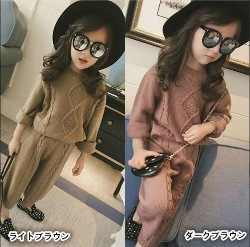 キッズ 2点セット セータ ニットパンツ 秋 冬 韓国 子供服 カジュアル セットアップ