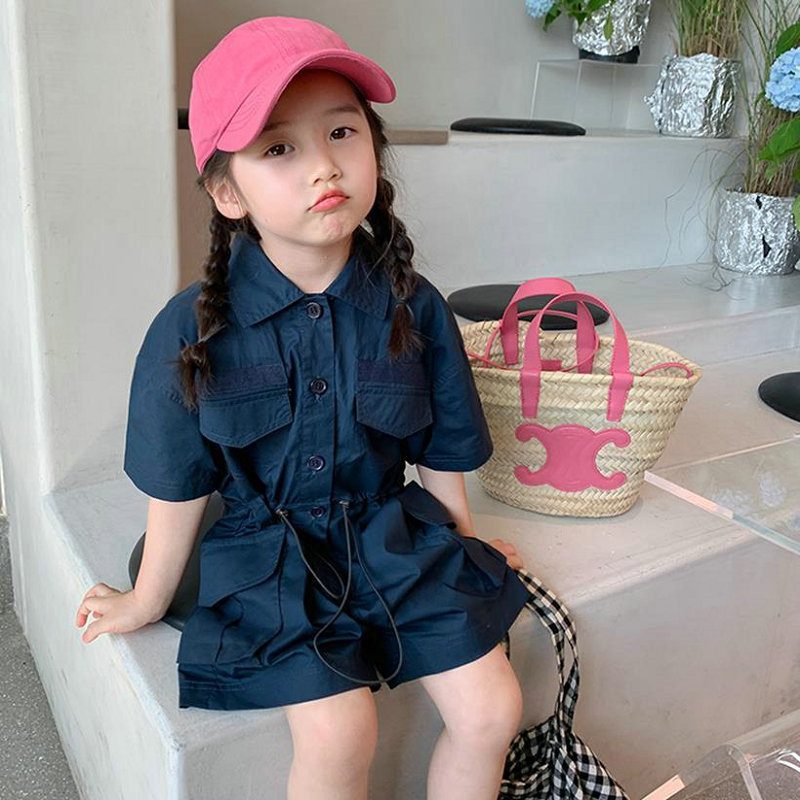 ins 夏新作 子供服 半袖 オールインワン つなぎ 可愛い おしゃれ 無地 綿100 3~8才 春夏