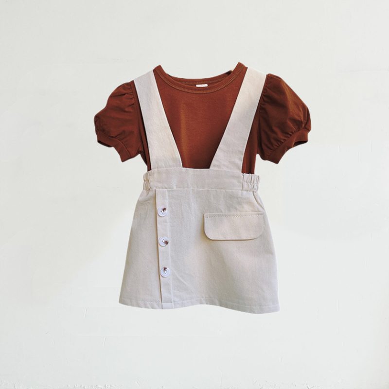 夏　子供服　女の子　サロペットスカート　パフスリーブ　Tシャツ　セットアップ　無地　可愛い　おしゃれ