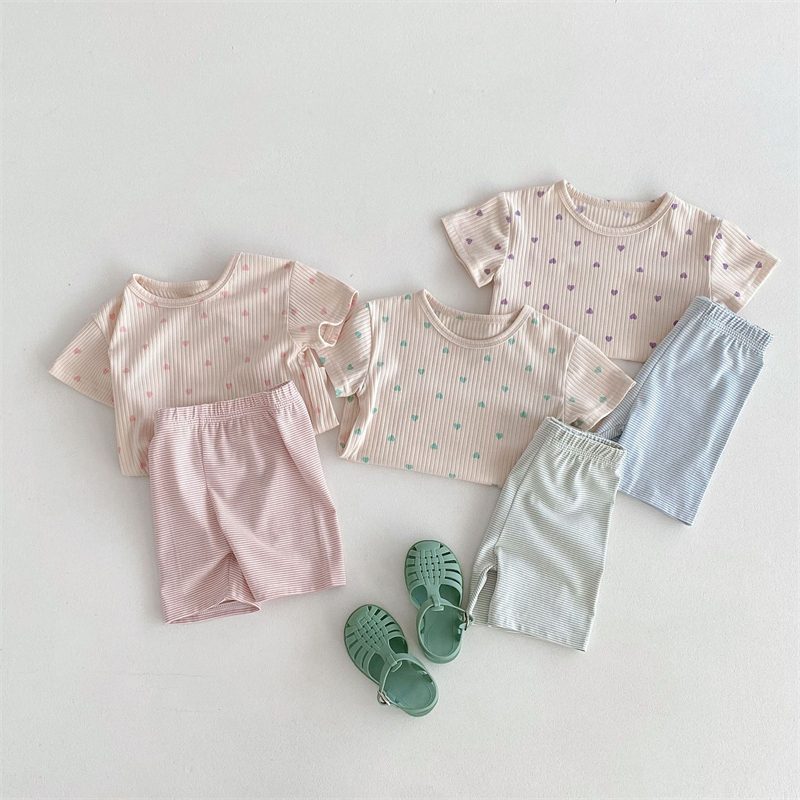 ins 夏新作 子供服 女の子 セットアップ 半袖 Tシャツ ショートパンツ リブ 可愛い 柔らかい