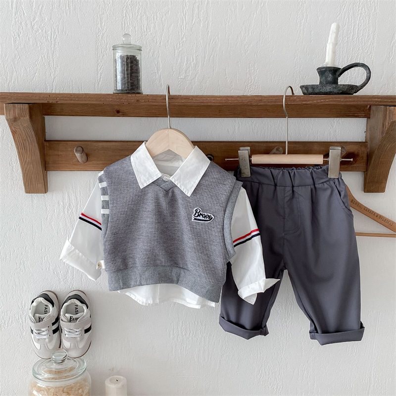 ins 秋新作　ベビー服　フォーマル　セットアップ　男の子　子供服　シャツ　ズボン　ベスト　可愛い