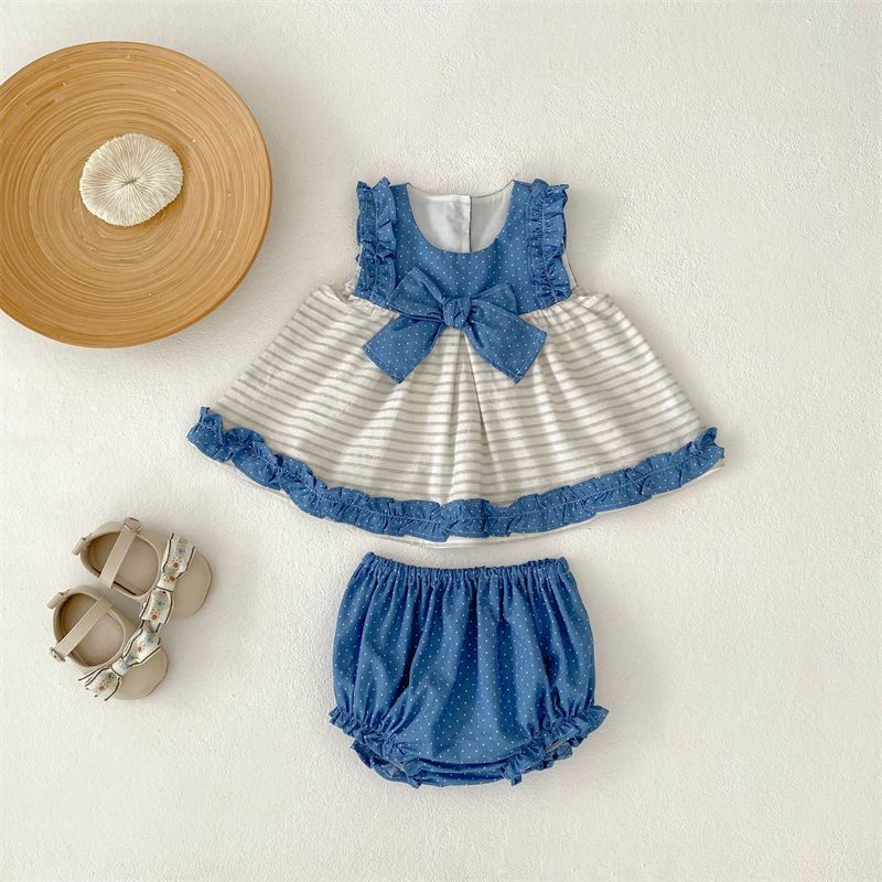 ins 夏新作　女の子　ベビー服　フリル　セットアップ　トップス　ショートパンツ　子供服　可愛い　リボン