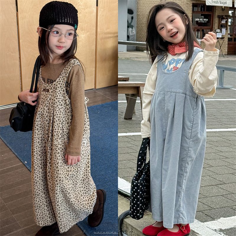 ins 秋新作　子供服　キッズ　ヒョウ柄　オーバーオール　可愛い　ゆったり　ズボン　男女兼用　2色