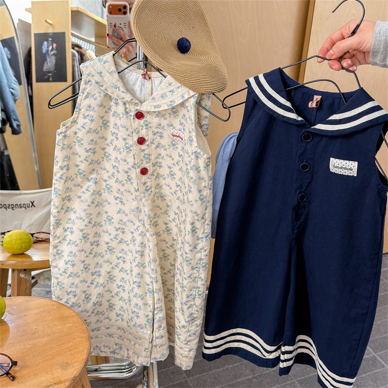 ins 秋新作　子供服　女の子　セーラーカラー　オールインワン　可愛い　ゆったり　ズボン　ワイドパンツ