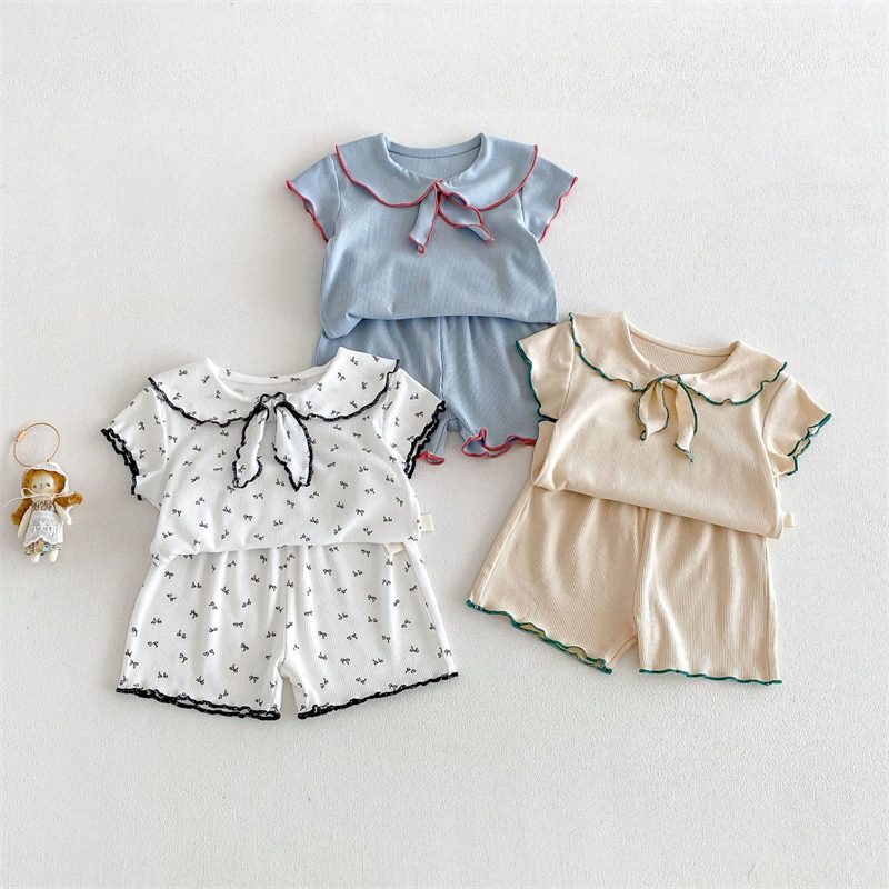 夏新作　子供服　部屋着　リボン　セットアップ　半袖　Tシャツ　ハーフパンツ　可愛い　柔らか　3色