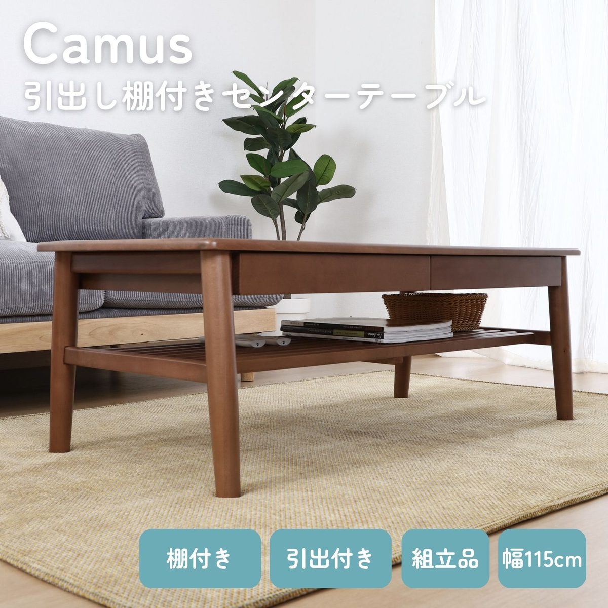 引出し棚付きセンターテーブル カミュ BR