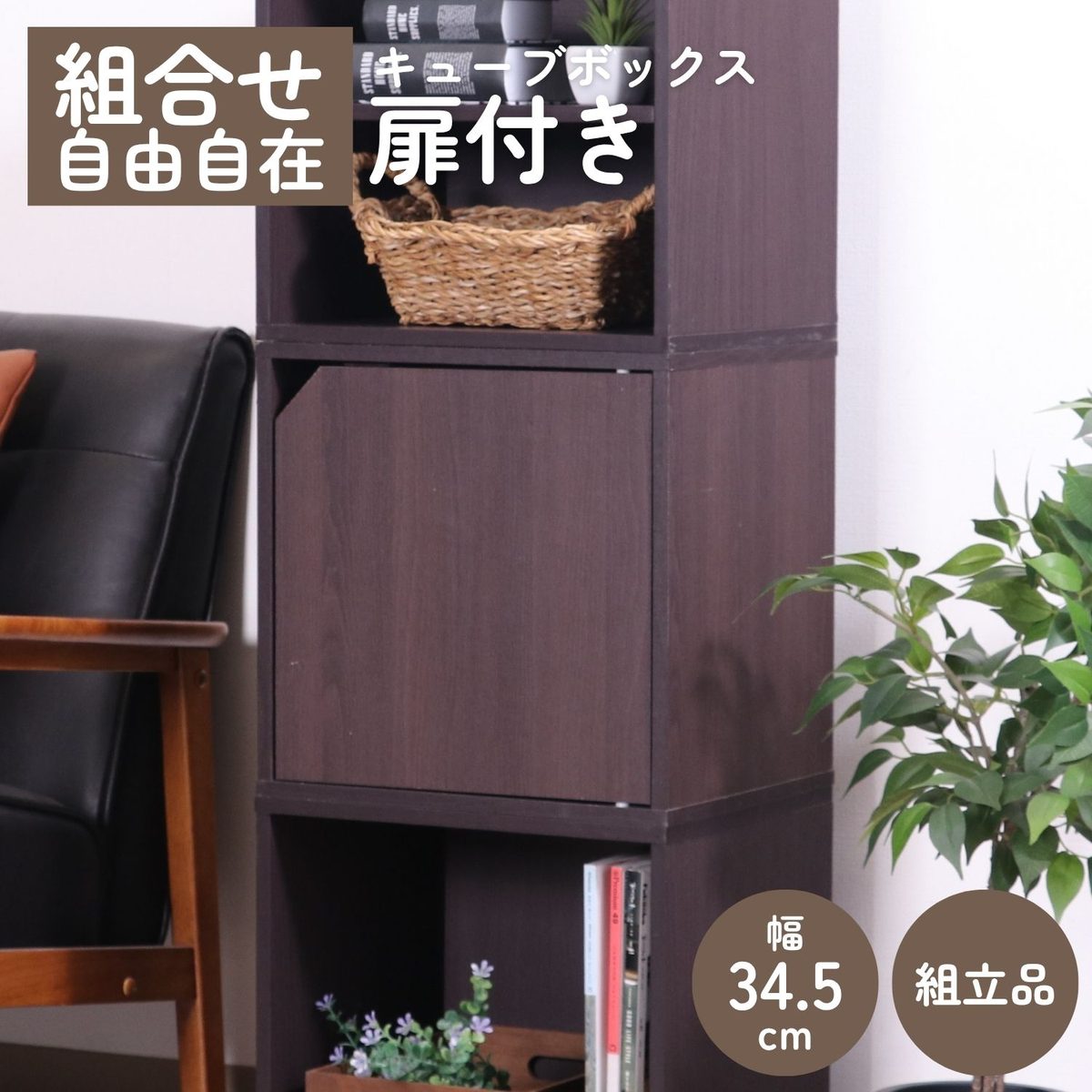 キューブボックス 扉付 ブラウン CB35DR(BR)