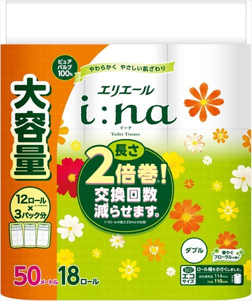 エリエールｉ：ｎａ（イーナ）トイレットティシュー１８Ｒ（ダブル） 【大王製紙】