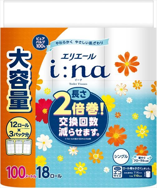 エリエールｉ：ｎａ（イーナ）トイレットティシュー１８Ｒ（シングル） 【大王製紙】