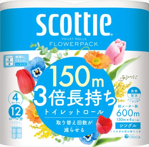 スコッティ　フラワーパック　３倍長持ち４ロール　（シングル） 【日本製紙クレシア】