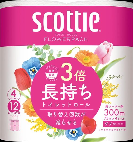スコッティ フラワーパック 3倍長持ち 4ロール(ダブル) 【 トイレットペーパー 】