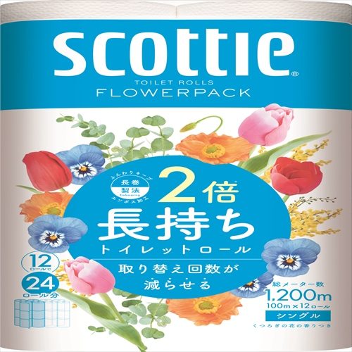スコッティ　フラワーパック　２倍巻き　シングル　１２ロール 【日本製紙クレシア】