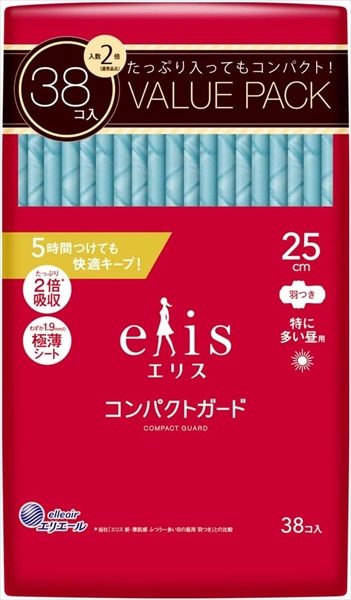 エリスコンパクトガード（特に多い昼用）羽つき３８枚 【 大王製紙 】 【 生理用品 】