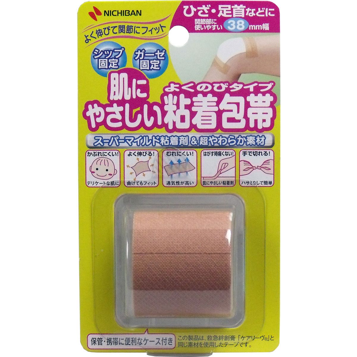 ニチバン　肌にやさしい粘着包帯　よくのびタイプ　ひざ・足首などに　３８ｍｍＸ３ｍ