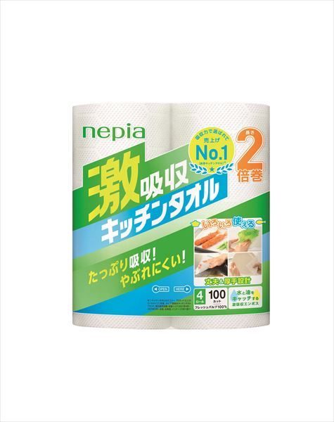 ネピア激吸収キッチンタオル４ロール１００カット 【 王子ネピア 】 【 キッチンタオル 】
