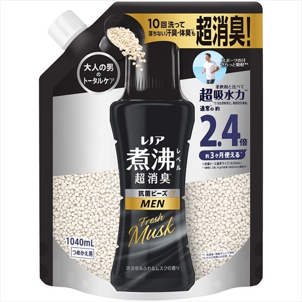 レノア　煮沸レベル消臭　抗菌ビーズ　ＭＥＮ　清潔感あふれるムスクの香り　詰替え　特大サイズ